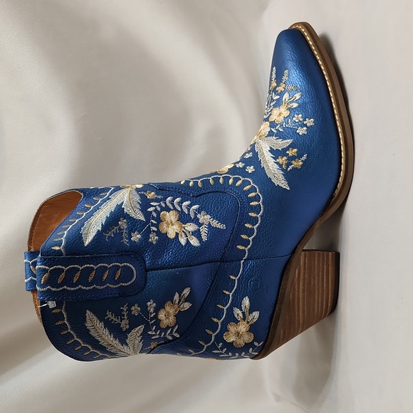 Dingo By Dan Post Blue Metallic Floral Leather Western Cowgirl Boots (W Size 10) - Picture 1 of 16